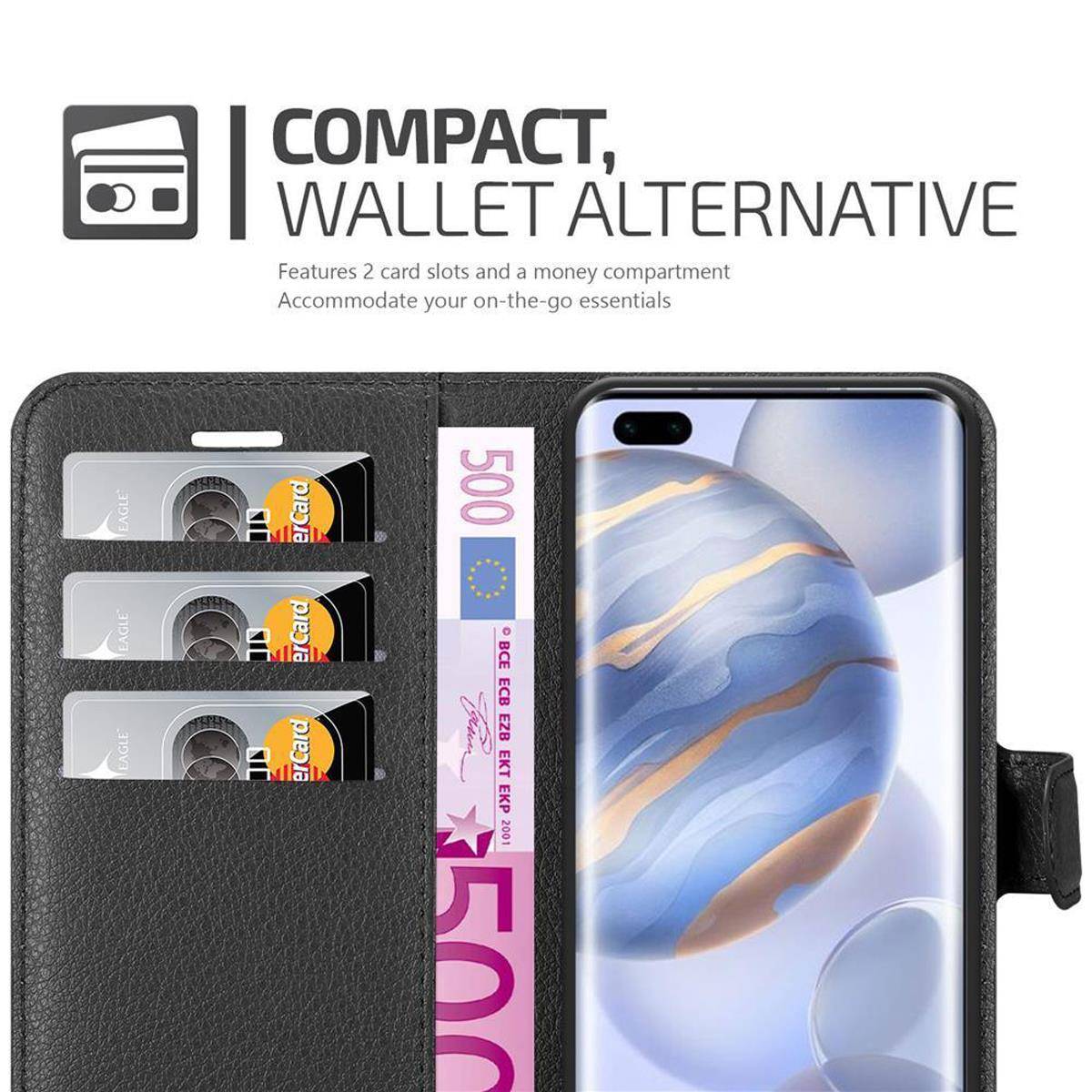 Cadorabo Hülle für Honor 30 PRO Schutz Hülle in Schwarz Handyhülle Etui Case Cover Magnetverschluss