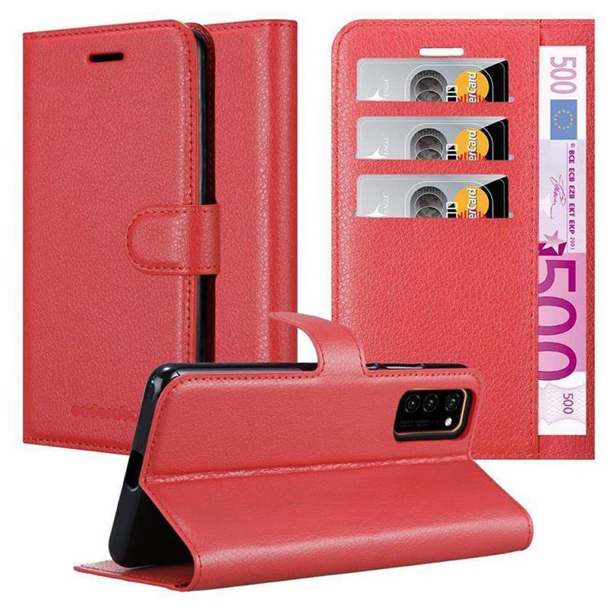 Cadorabo Hülle für Honor View 30 Schutz Hülle in Rot Handyhülle Etui Case Cover Magnetverschluss