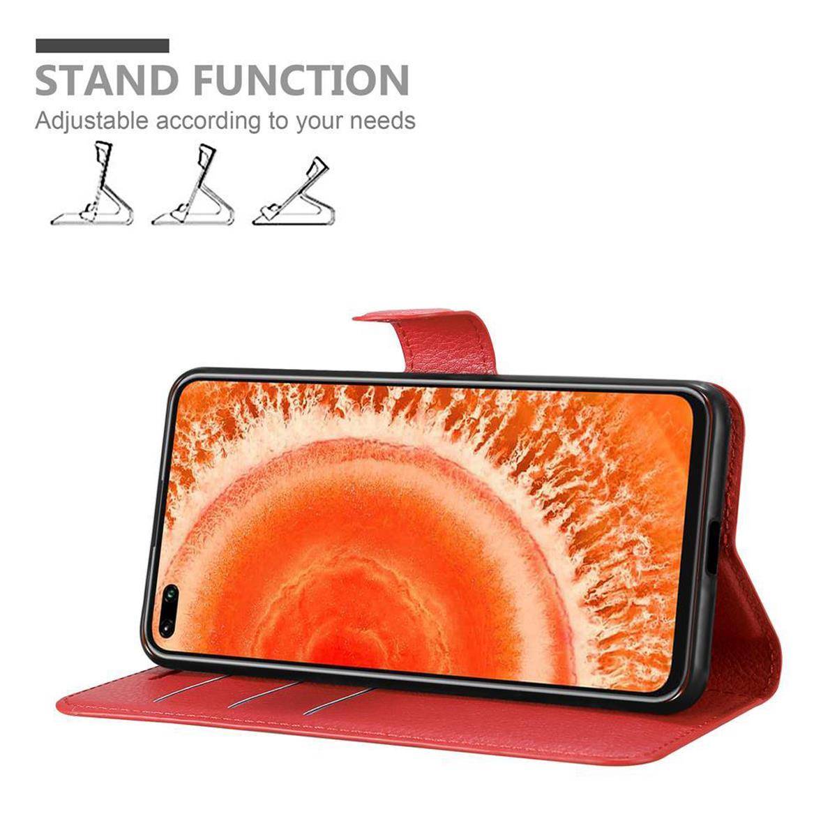 Cadorabo Hülle für Honor View 30 Schutz Hülle in Rot Handyhülle Etui Case Cover Magnetverschluss