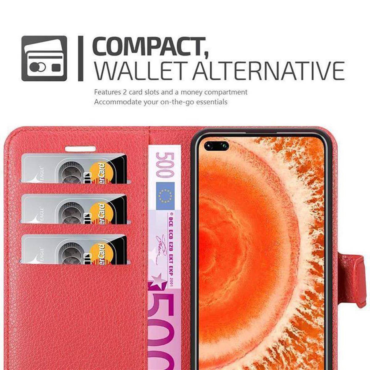 Cadorabo Hülle für Honor View 30 Schutz Hülle in Rot Handyhülle Etui Case Cover Magnetverschluss