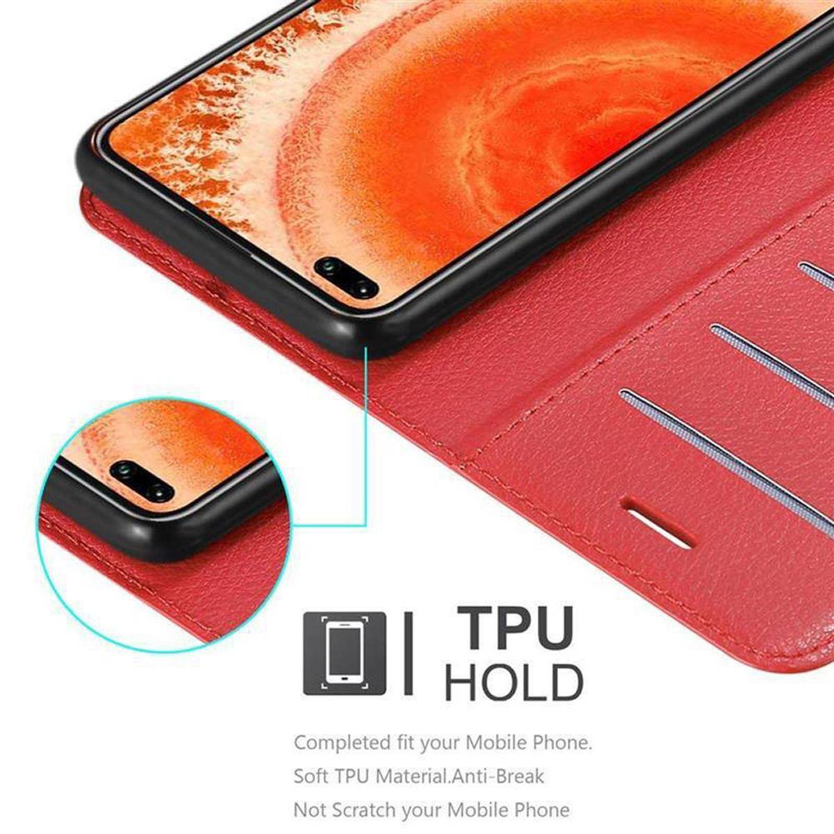 Cadorabo Hülle für Honor View 30 Schutz Hülle in Rot Handyhülle Etui Case Cover Magnetverschluss