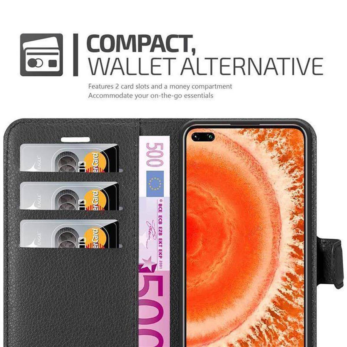 Cadorabo Hülle für Honor View 30 Schutz Hülle in Schwarz Handyhülle Etui Case Cover Magnetverschluss