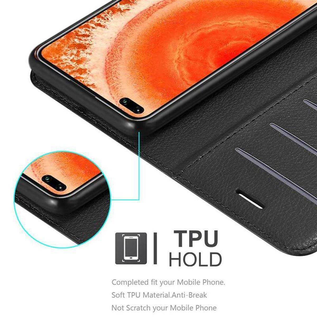 Cadorabo Hülle für Honor View 30 Schutz Hülle in Schwarz Handyhülle Etui Case Cover Magnetverschluss