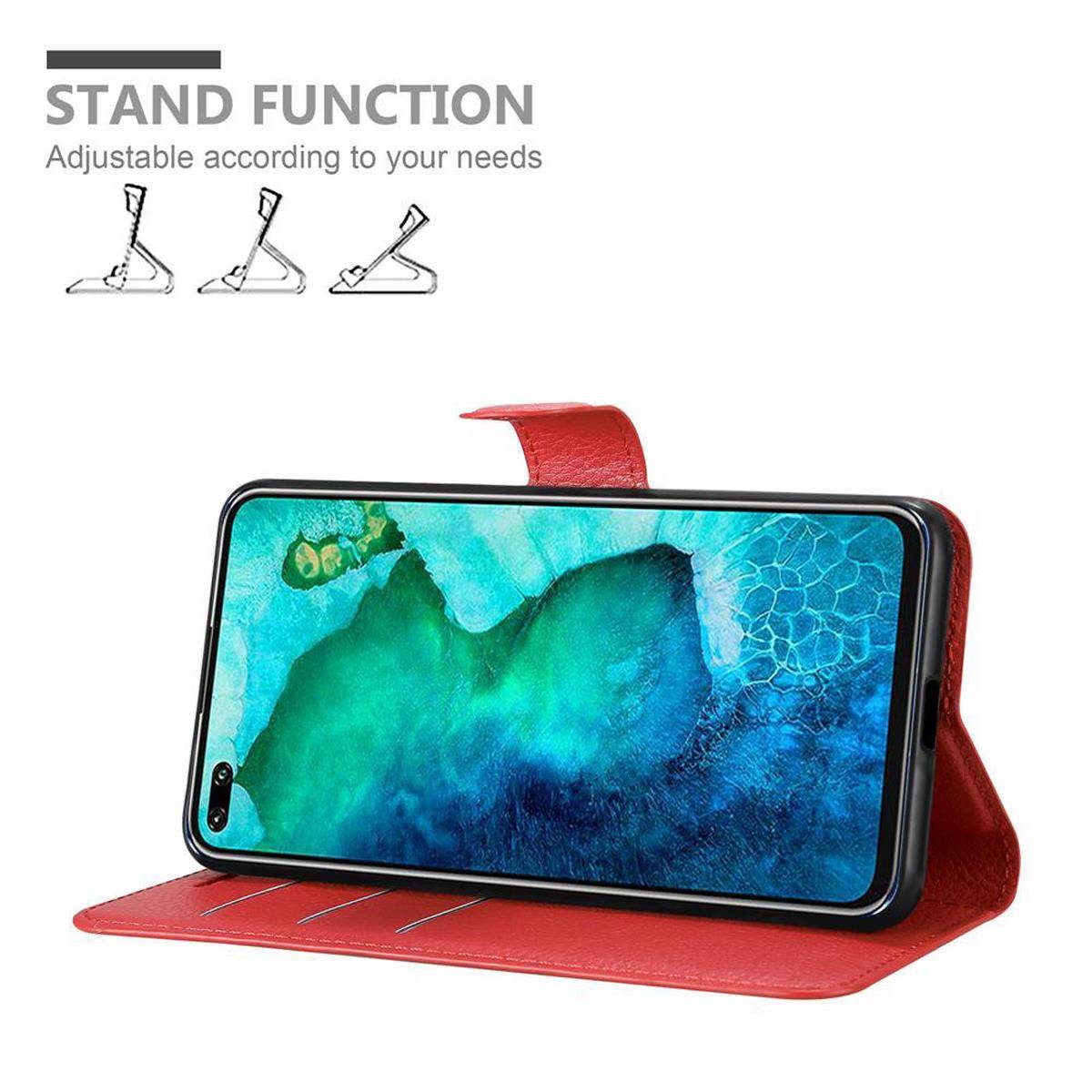 Cadorabo Hülle für Honor View 30 PRO Schutz Hülle in Rot Handyhülle Etui Case Cover Magnetverschluss