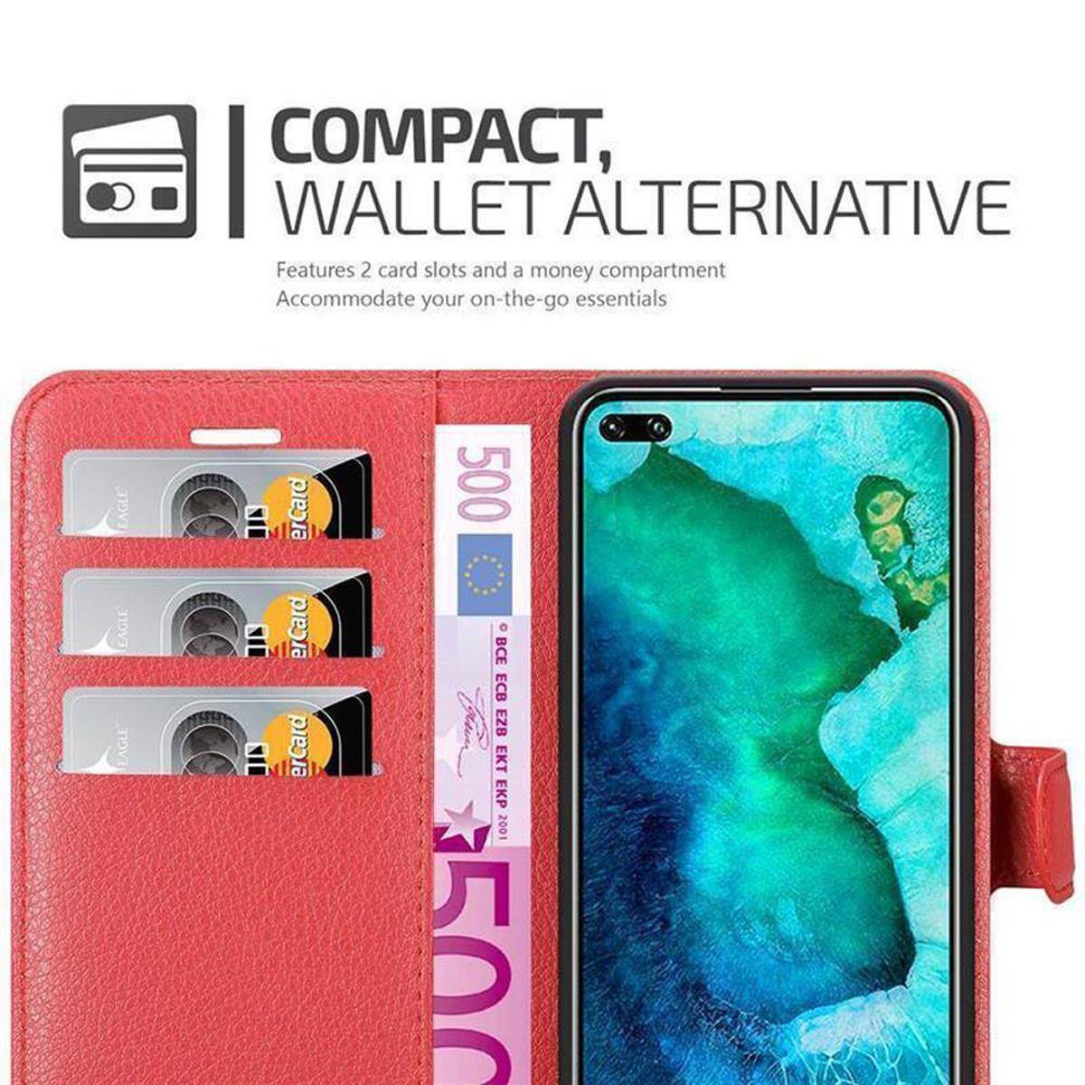 Cadorabo Hülle für Honor View 30 PRO Schutz Hülle in Rot Handyhülle Etui Case Cover Magnetverschluss