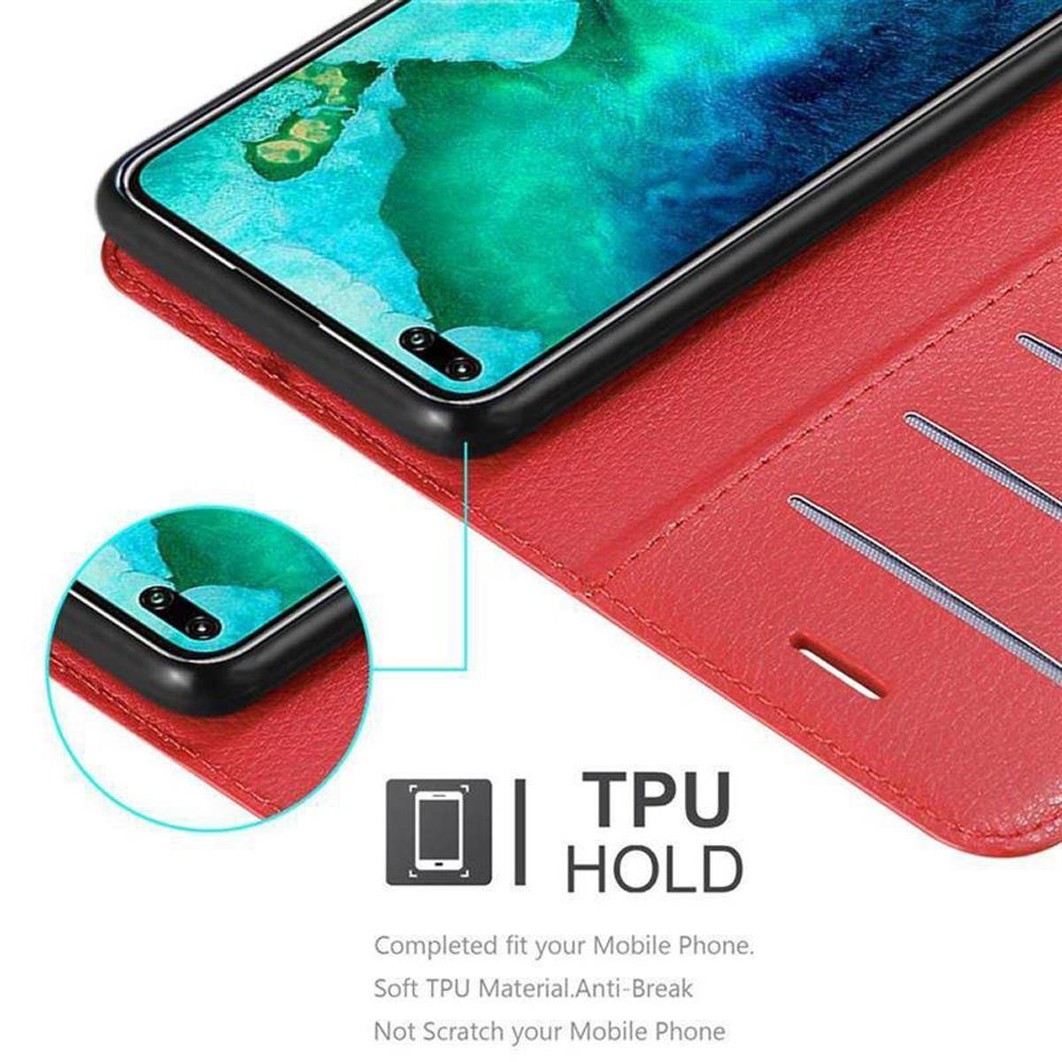 Cadorabo Hülle für Honor View 30 PRO Schutz Hülle in Rot Handyhülle Etui Case Cover Magnetverschluss
