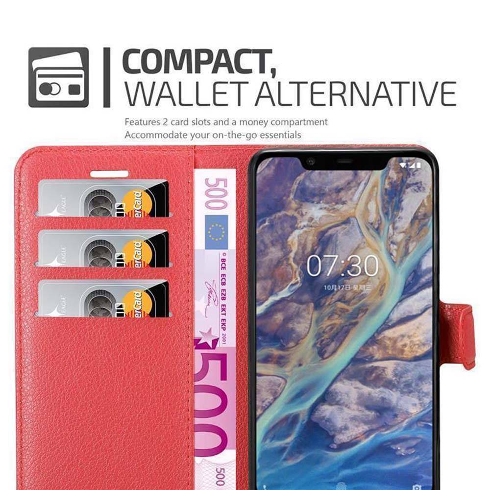 Cadorabo Hülle für Nokia 7.1 PLUS / X7 Schutz Hülle in Rot Handyhülle Etui Case Cover Magnetverschluss