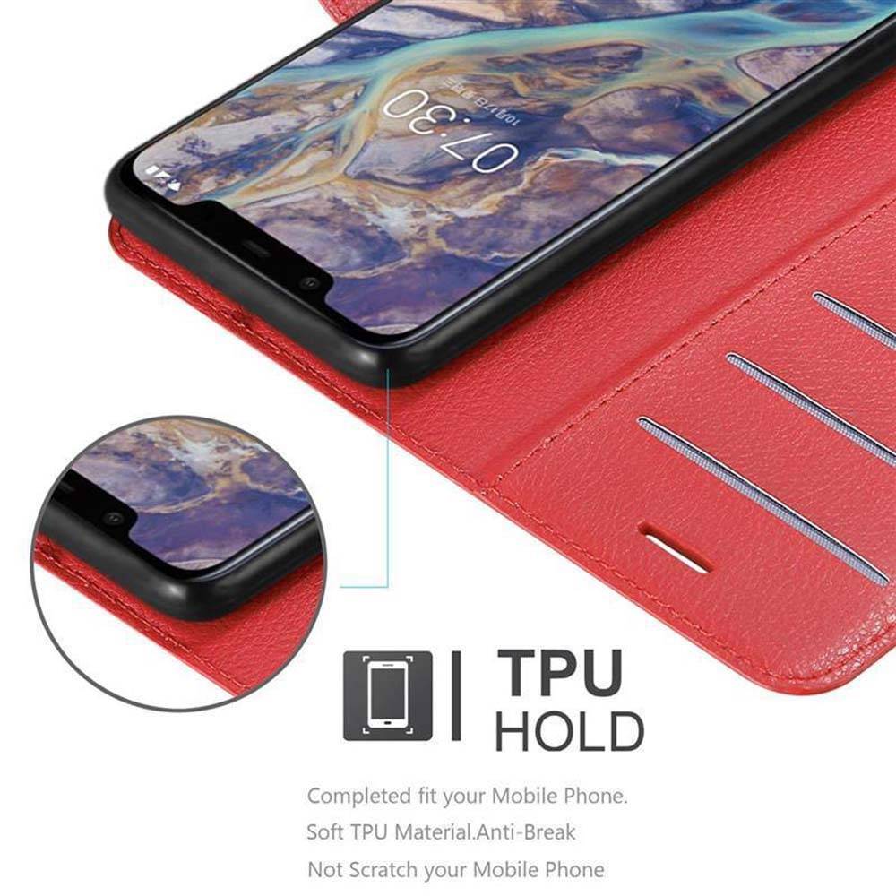 Cadorabo Hülle für Nokia 7.1 PLUS / X7 Schutz Hülle in Rot Handyhülle Etui Case Cover Magnetverschluss