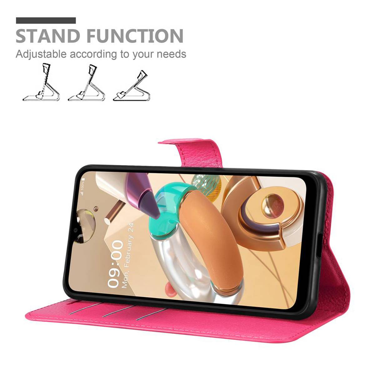Cadorabo Hülle für LG K41S Schutz Hülle in Pink Handyhülle Etui Case Cover Magnetverschluss
