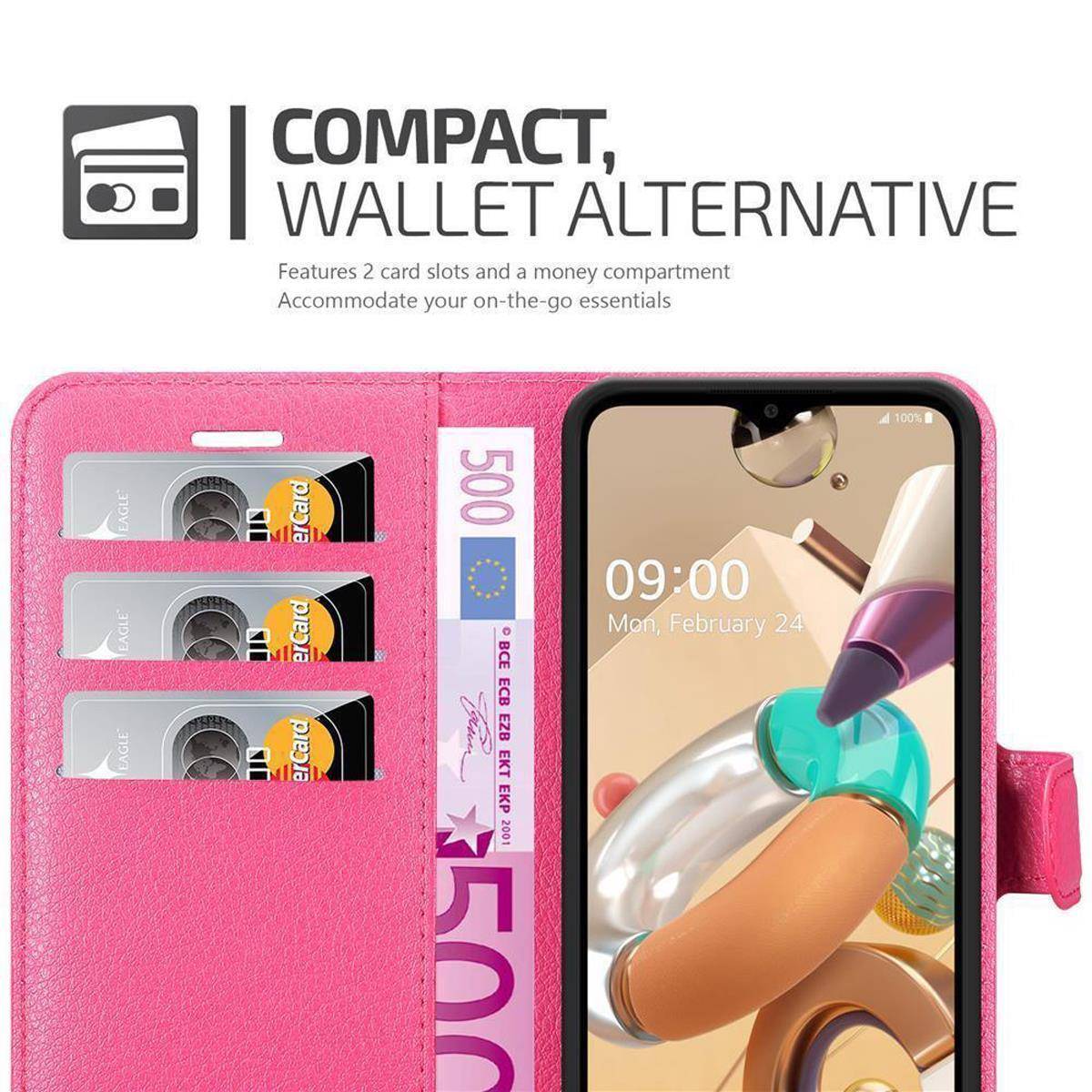 Cadorabo Hülle für LG K41S Schutz Hülle in Pink Handyhülle Etui Case Cover Magnetverschluss