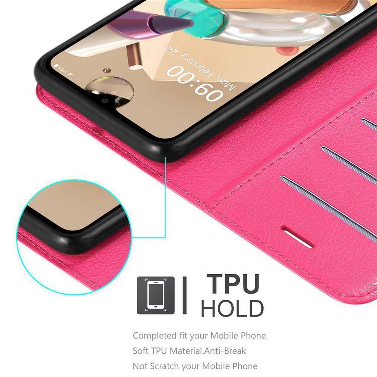 Cadorabo Hülle für LG K41S Schutz Hülle in Pink Handyhülle Etui Case Cover Magnetverschluss