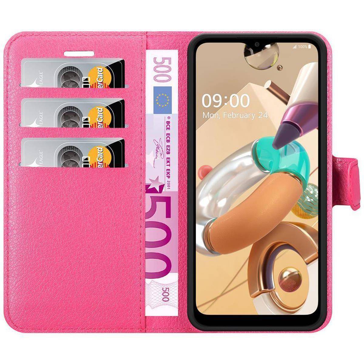 Cadorabo Hülle für LG K41S Schutz Hülle in Pink Handyhülle Etui Case Cover Magnetverschluss