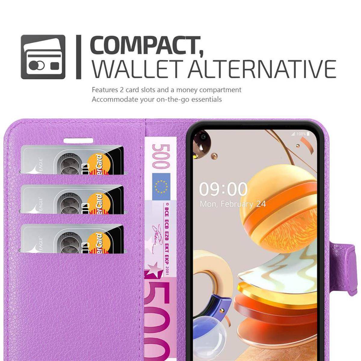 Cadorabo Hülle für LG K61 Schutz Hülle in Lila Handyhülle Etui Case Cover Magnetverschluss