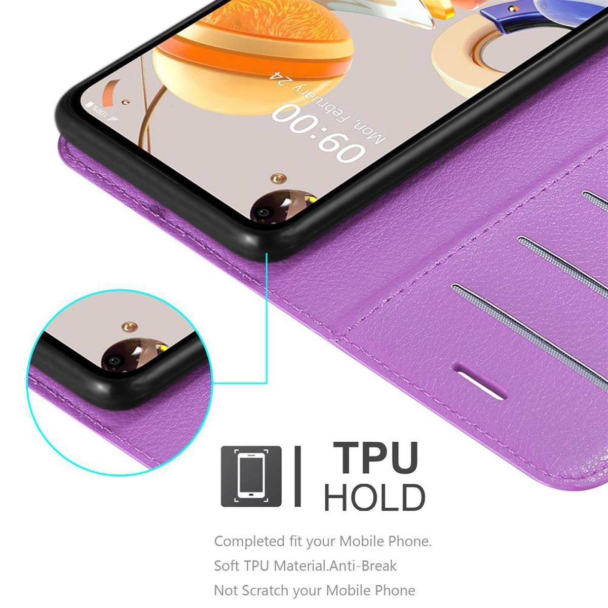 Cadorabo Hülle für LG K61 Schutz Hülle in Lila Handyhülle Etui Case Cover Magnetverschluss