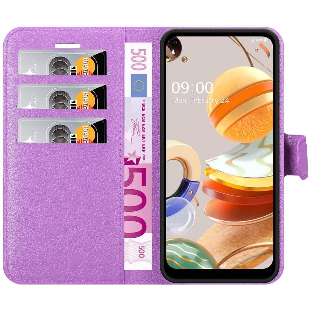 Cadorabo Hülle für LG K61 Schutz Hülle in Lila Handyhülle Etui Case Cover Magnetverschluss