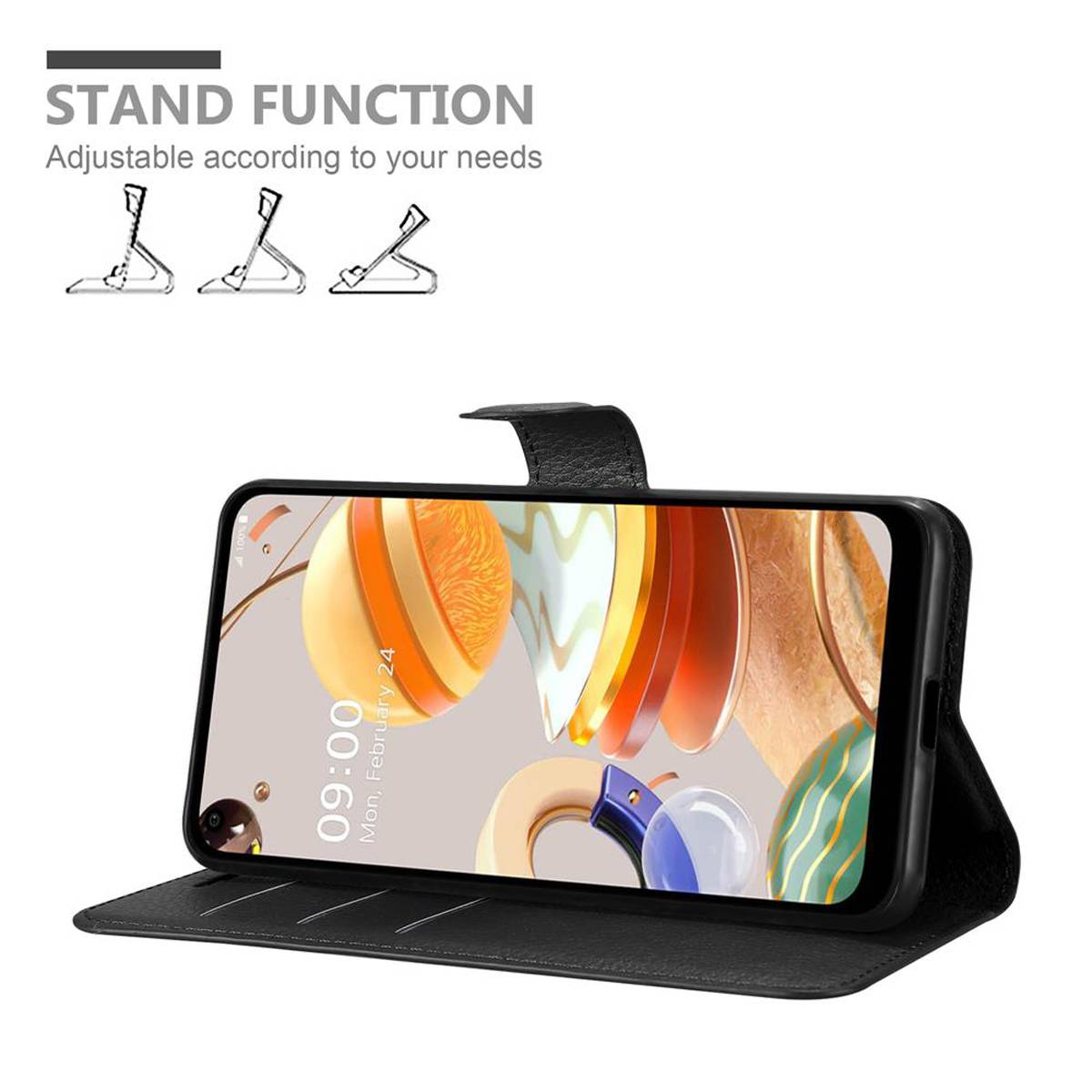 Cadorabo Hülle für LG K61 Schutz Hülle in Schwarz Handyhülle Etui Case Cover Magnetverschluss