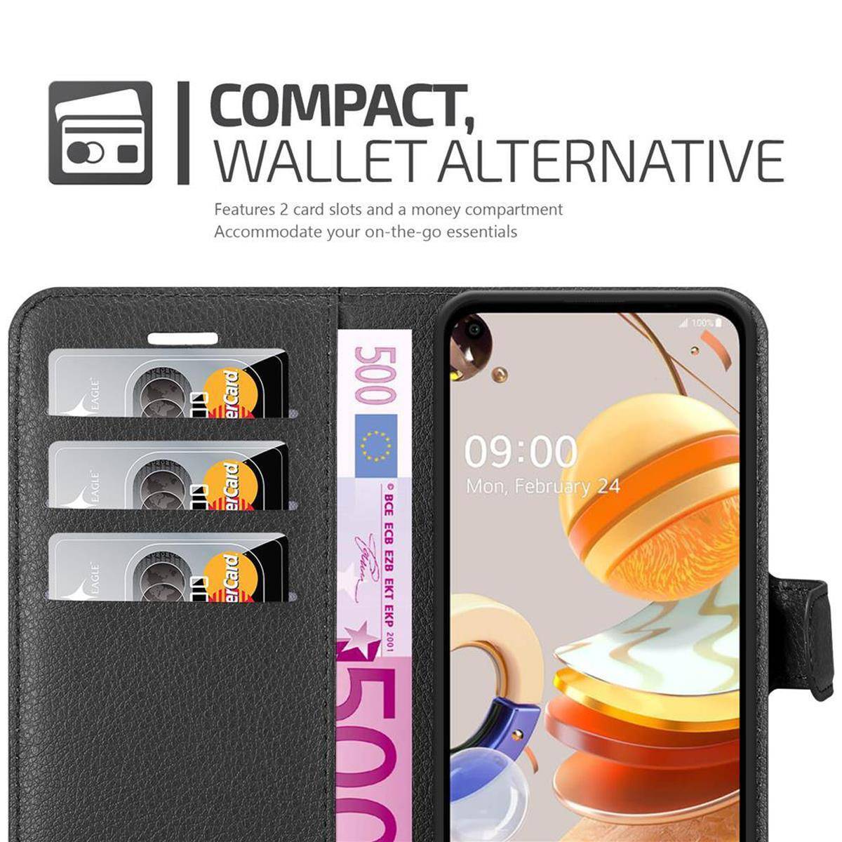 Cadorabo Hülle für LG K61 Schutz Hülle in Schwarz Handyhülle Etui Case Cover Magnetverschluss