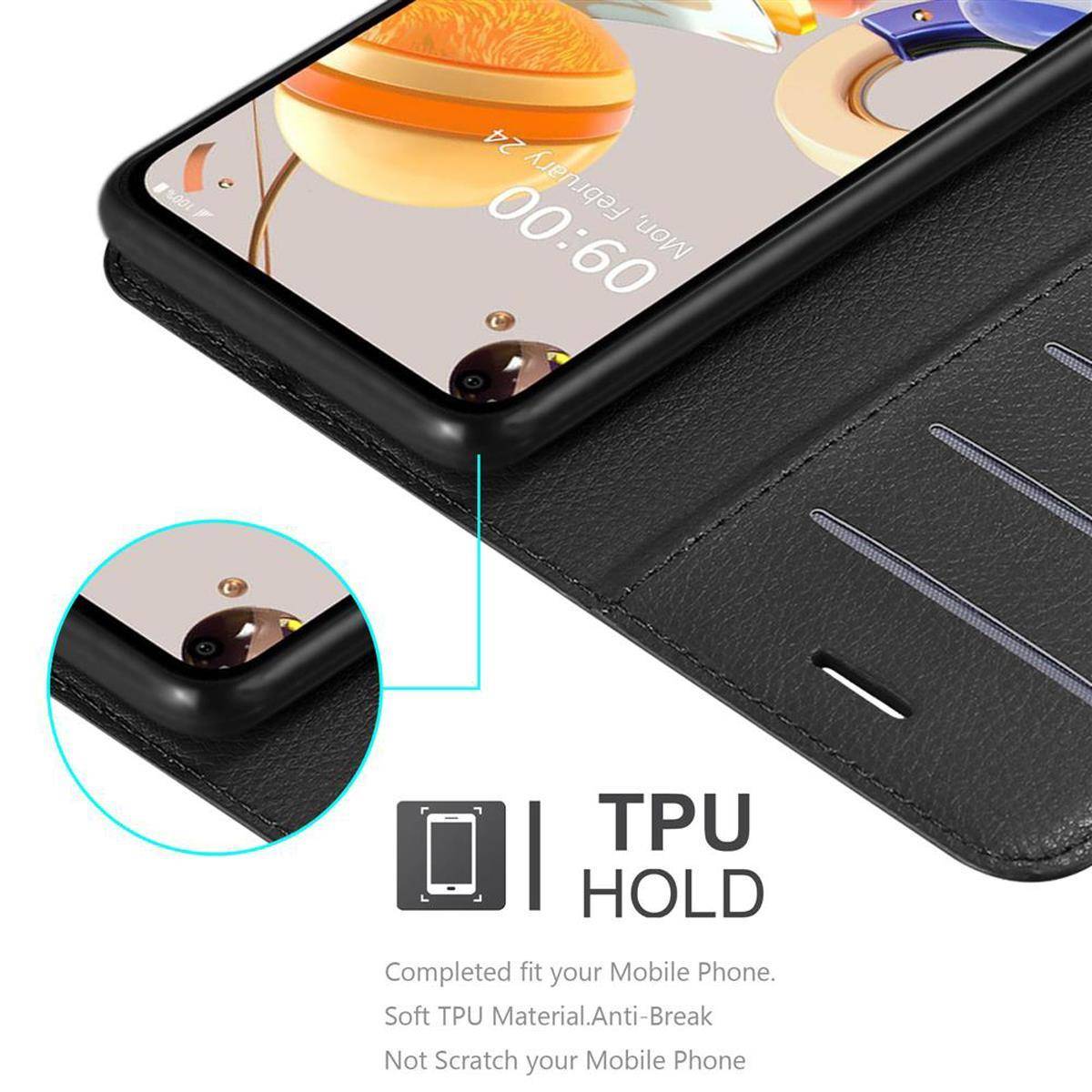 Cadorabo Hülle für LG K61 Schutz Hülle in Schwarz Handyhülle Etui Case Cover Magnetverschluss