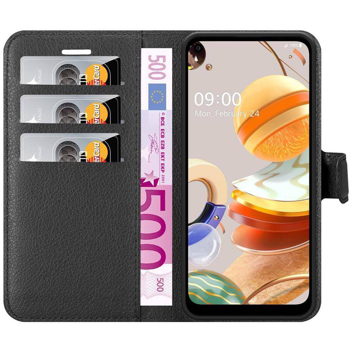 Cadorabo Hülle für LG K61 Schutz Hülle in Schwarz Handyhülle Etui Case Cover Magnetverschluss