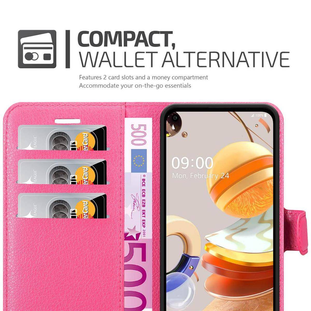 Cadorabo Hülle für LG K61 Schutz Hülle in Pink Handyhülle Etui Case Cover Magnetverschluss