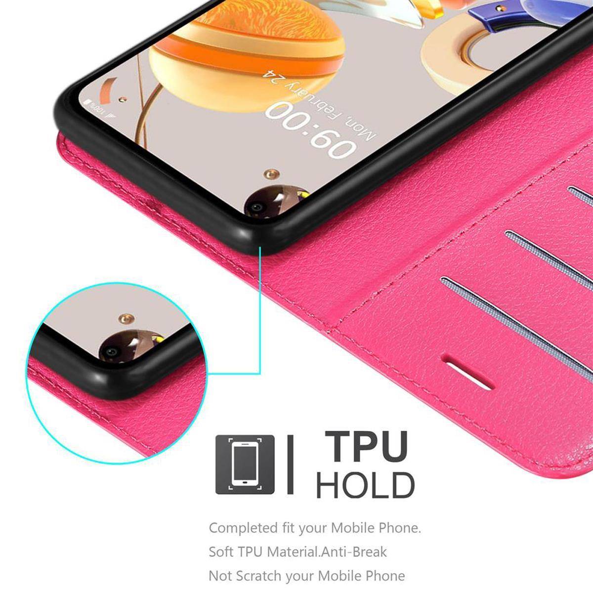 Cadorabo Hülle für LG K61 Schutz Hülle in Pink Handyhülle Etui Case Cover Magnetverschluss