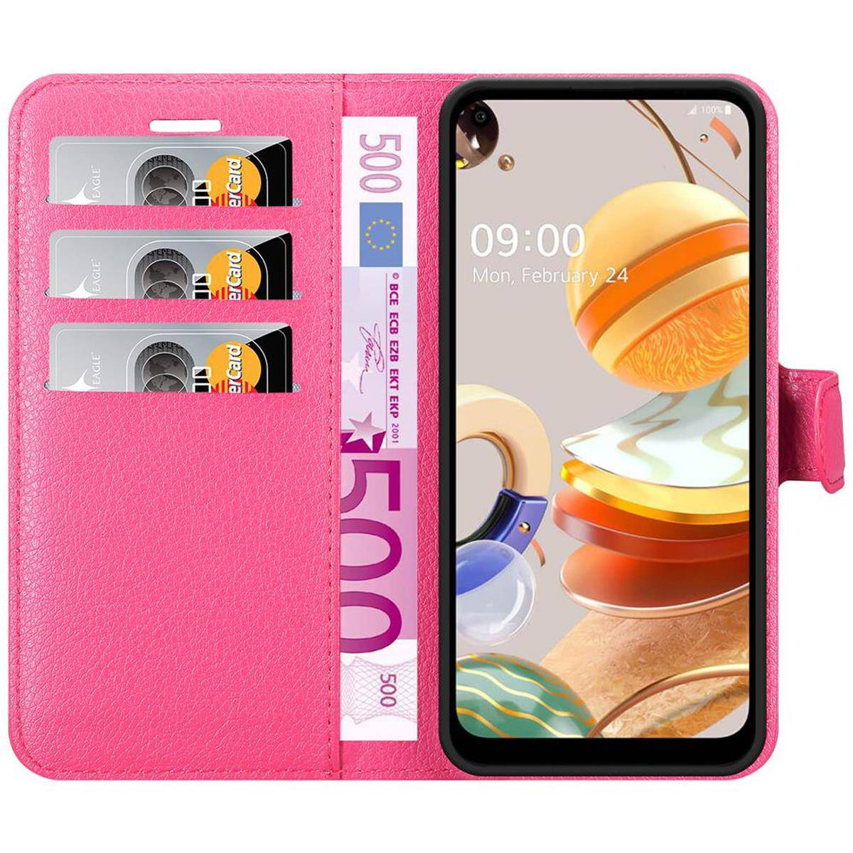 Cadorabo Hülle für LG K61 Schutz Hülle in Pink Handyhülle Etui Case Cover Magnetverschluss