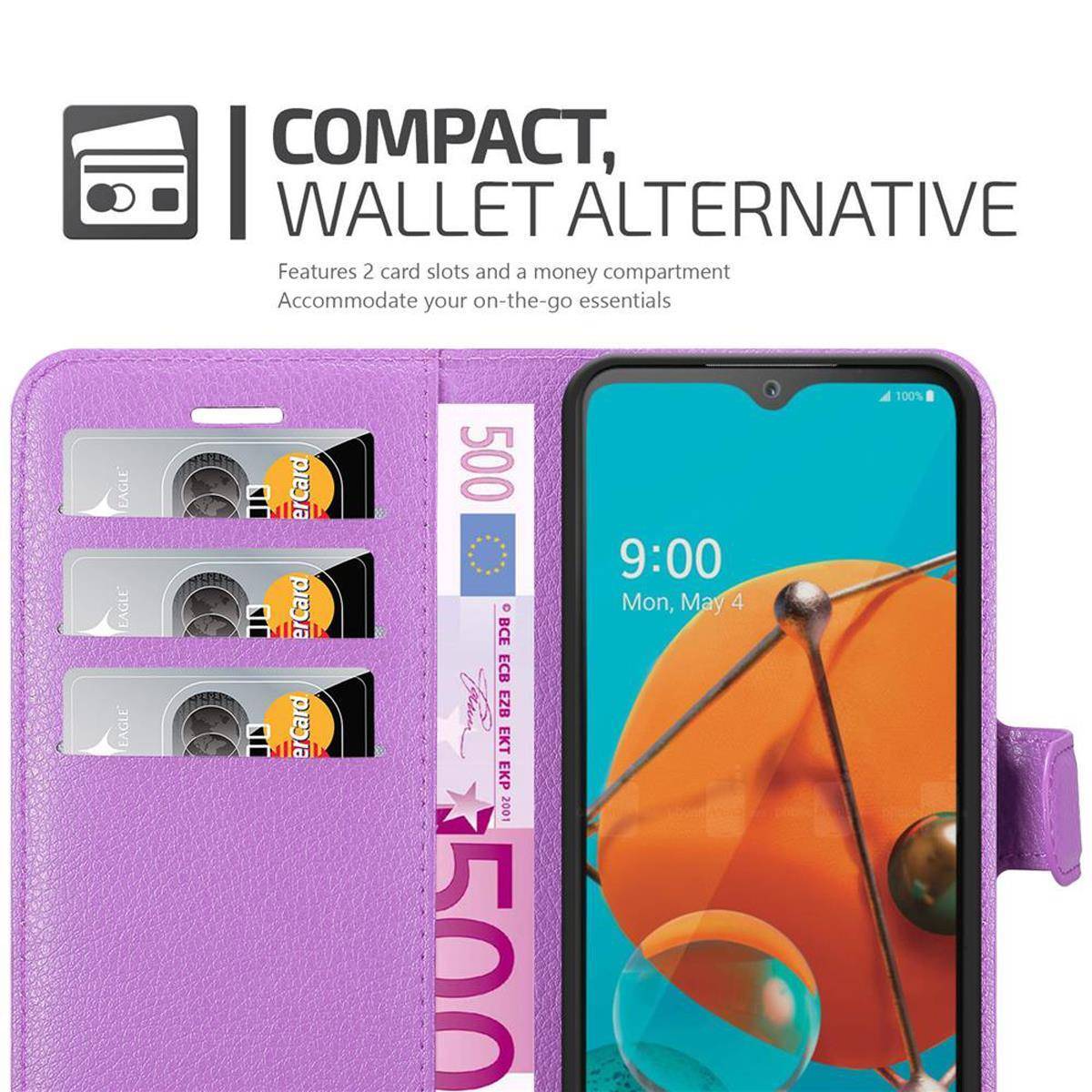 Cadorabo Hülle für LG KQ51 Schutz Hülle in Lila Handyhülle Etui Case Cover Magnetverschluss