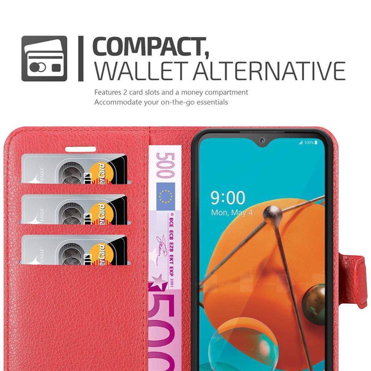 Cadorabo Hülle für LG KQ51 Schutz Hülle in Rot Handyhülle Etui Case Cover Magnetverschluss