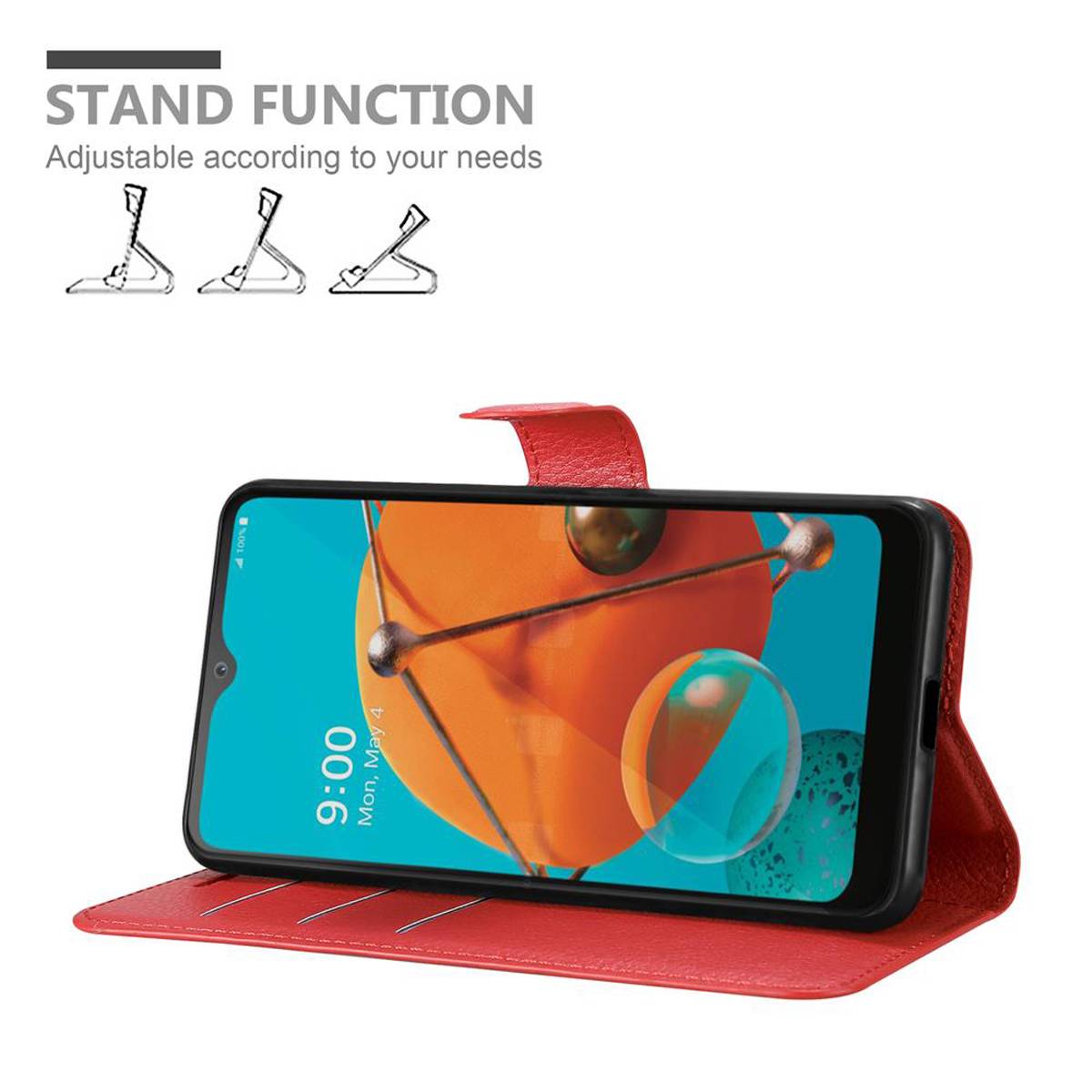 Cadorabo Hülle für LG KQ51 Schutz Hülle in Rot Handyhülle Etui Case Cover Magnetverschluss