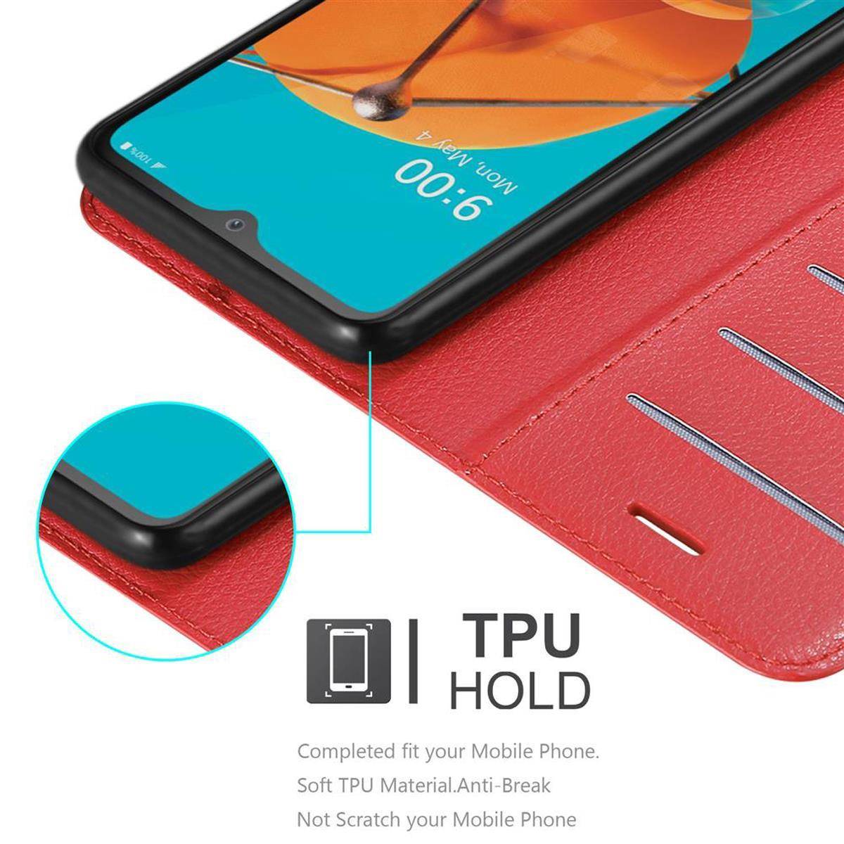 Cadorabo Hülle für LG KQ51 Schutz Hülle in Rot Handyhülle Etui Case Cover Magnetverschluss