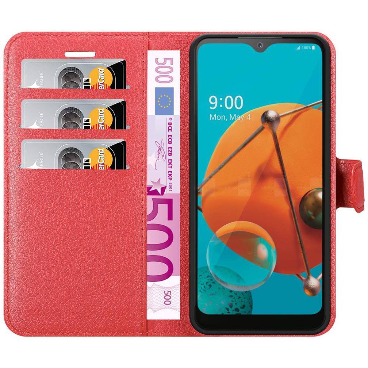 Cadorabo Hülle für LG KQ51 Schutz Hülle in Rot Handyhülle Etui Case Cover Magnetverschluss