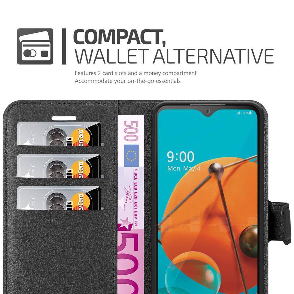 Cadorabo Hülle für LG KQ51 Schutz Hülle in Schwarz Handyhülle Etui Case Cover Magnetverschluss