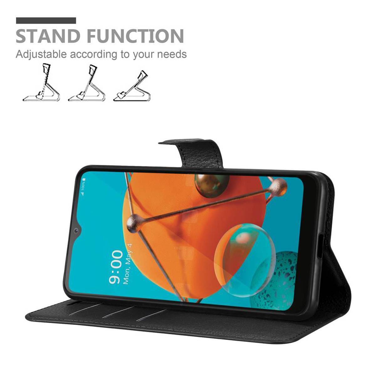 Cadorabo Hülle für LG KQ51 Schutz Hülle in Schwarz Handyhülle Etui Case Cover Magnetverschluss
