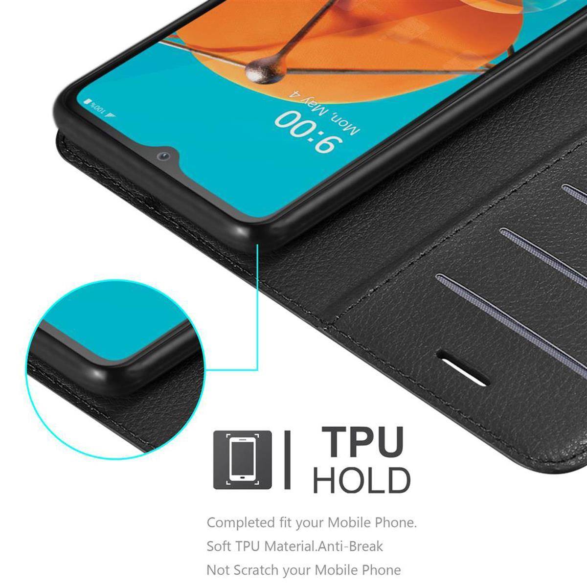 Cadorabo Hülle für LG KQ51 Schutz Hülle in Schwarz Handyhülle Etui Case Cover Magnetverschluss