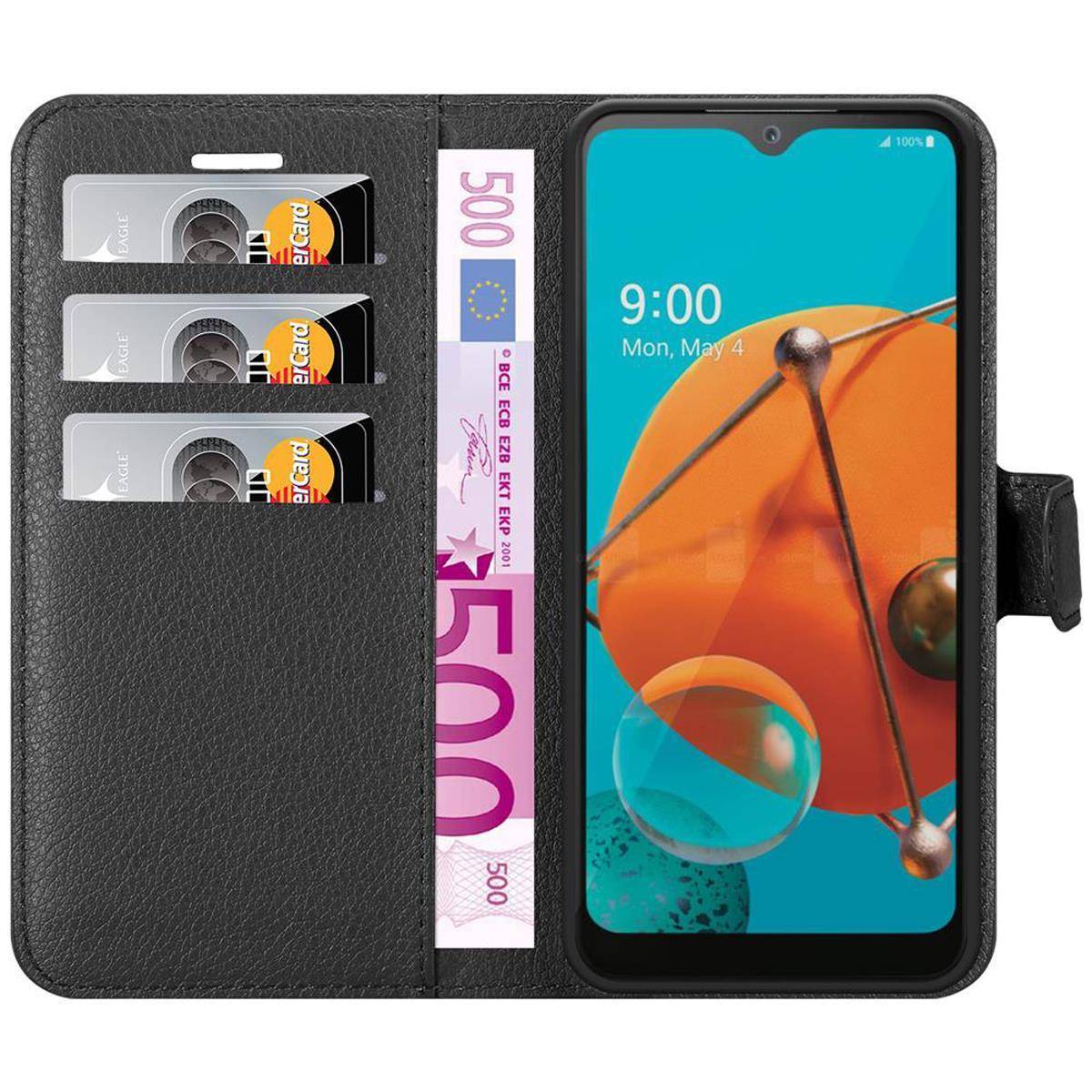 Cadorabo Hülle für LG KQ51 Schutz Hülle in Schwarz Handyhülle Etui Case Cover Magnetverschluss