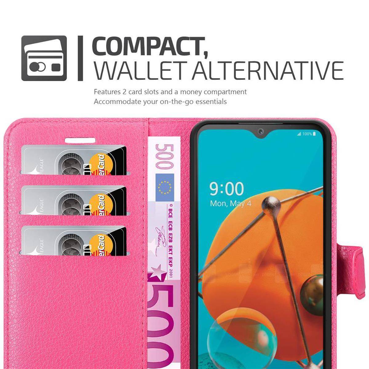 Cadorabo Hülle für LG KQ51 Schutz Hülle in Pink Handyhülle Etui Case Cover Magnetverschluss