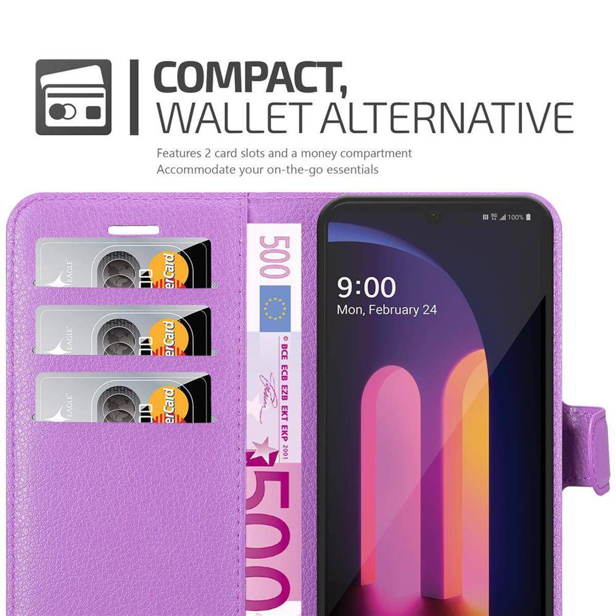 Cadorabo Hülle für LG V60 ThinQ Schutz Hülle in Lila Handyhülle Etui Case Cover Magnetverschluss