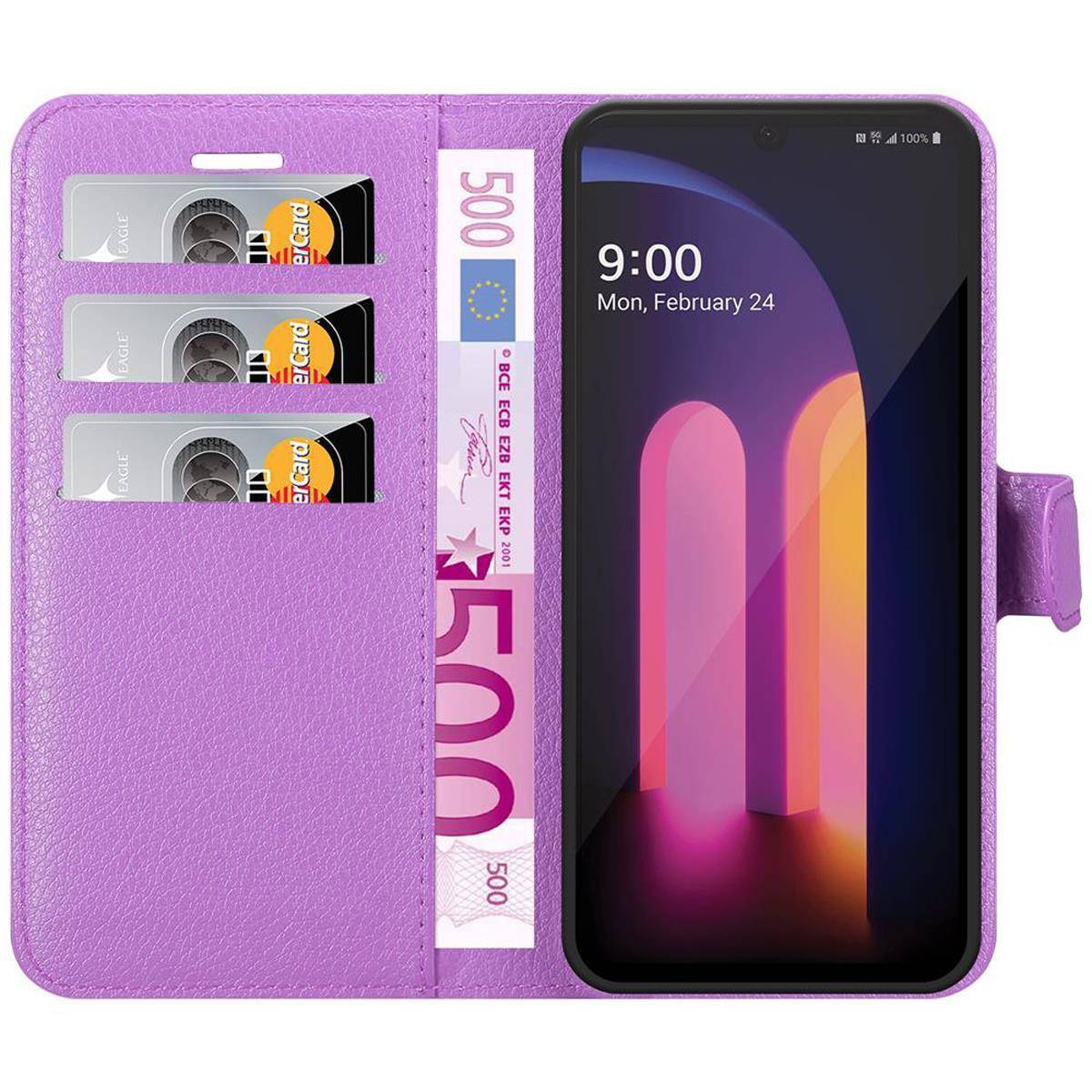 Cadorabo Hülle für LG V60 ThinQ Schutz Hülle in Lila Handyhülle Etui Case Cover Magnetverschluss
