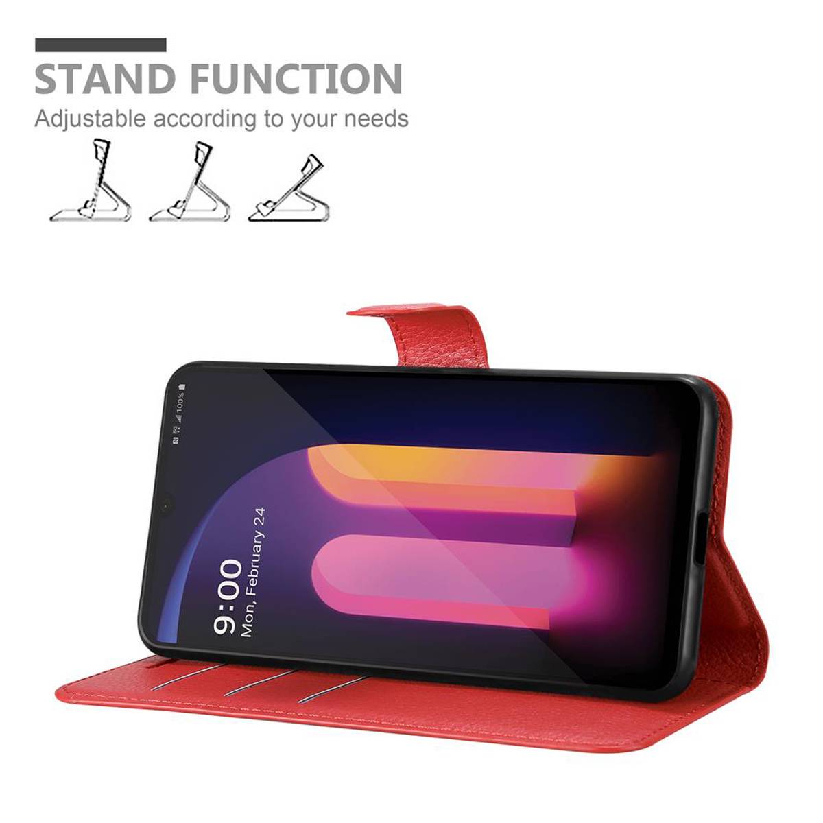 Cadorabo Hülle für LG V60 ThinQ Schutz Hülle in Rot Handyhülle Etui Case Cover Magnetverschluss