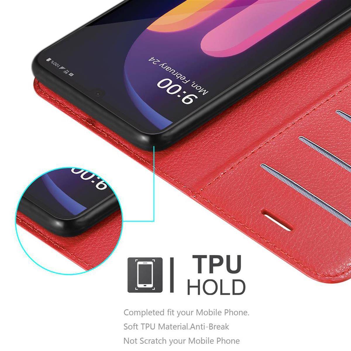 Cadorabo Hülle für LG V60 ThinQ Schutz Hülle in Rot Handyhülle Etui Case Cover Magnetverschluss