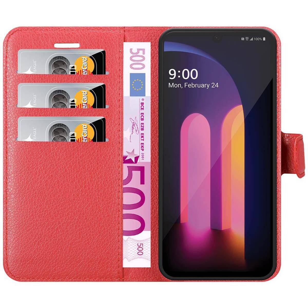 Cadorabo Hülle für LG V60 ThinQ Schutz Hülle in Rot Handyhülle Etui Case Cover Magnetverschluss