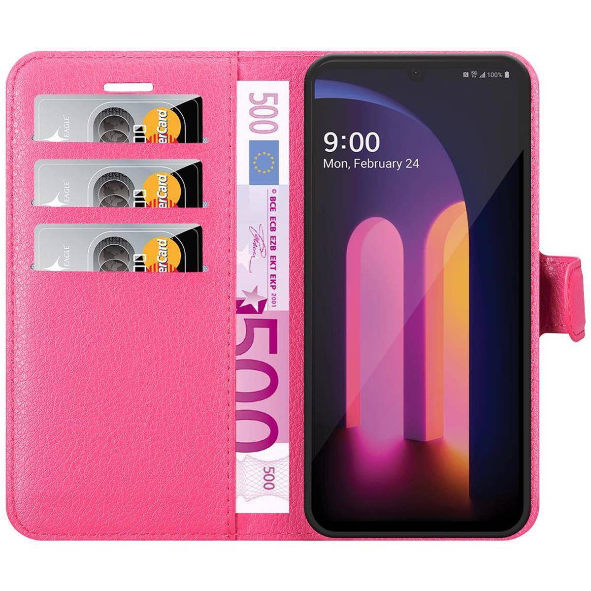 Cadorabo Hülle für LG V60 ThinQ Schutz Hülle in Pink Handyhülle Etui Case Cover Magnetverschluss
