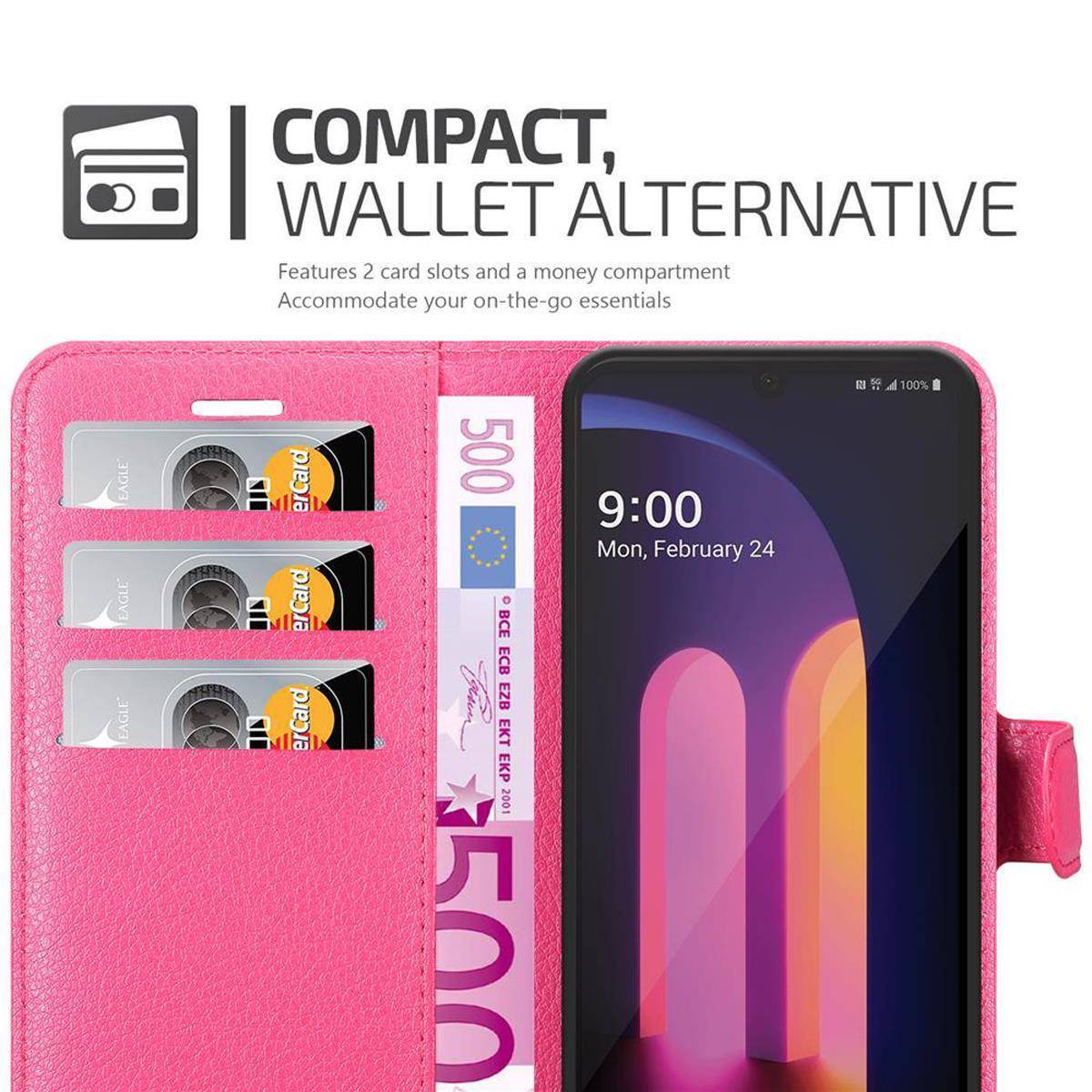 Cadorabo Hülle für LG V60 ThinQ Schutz Hülle in Pink Handyhülle Etui Case Cover Magnetverschluss