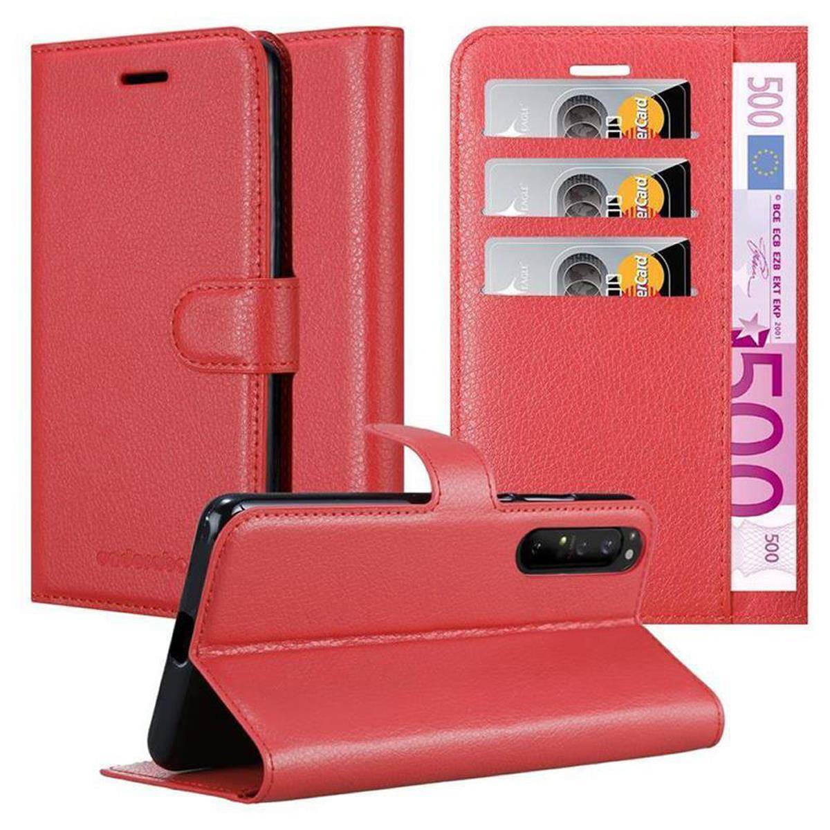 Cadorabo Hülle für Sony Xperia 1 II Schutz Hülle in Rot Handyhülle Etui Case Cover Magnetverschluss