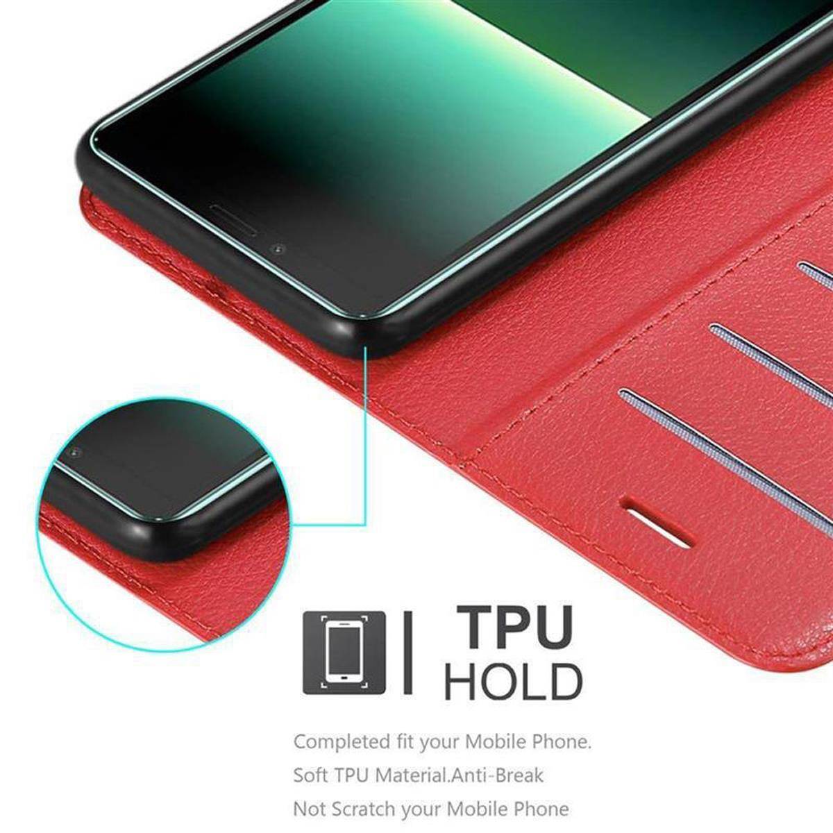 Cadorabo Hülle für Sony Xperia 10 II Schutz Hülle in Rot Handyhülle Etui Case Cover Magnetverschluss