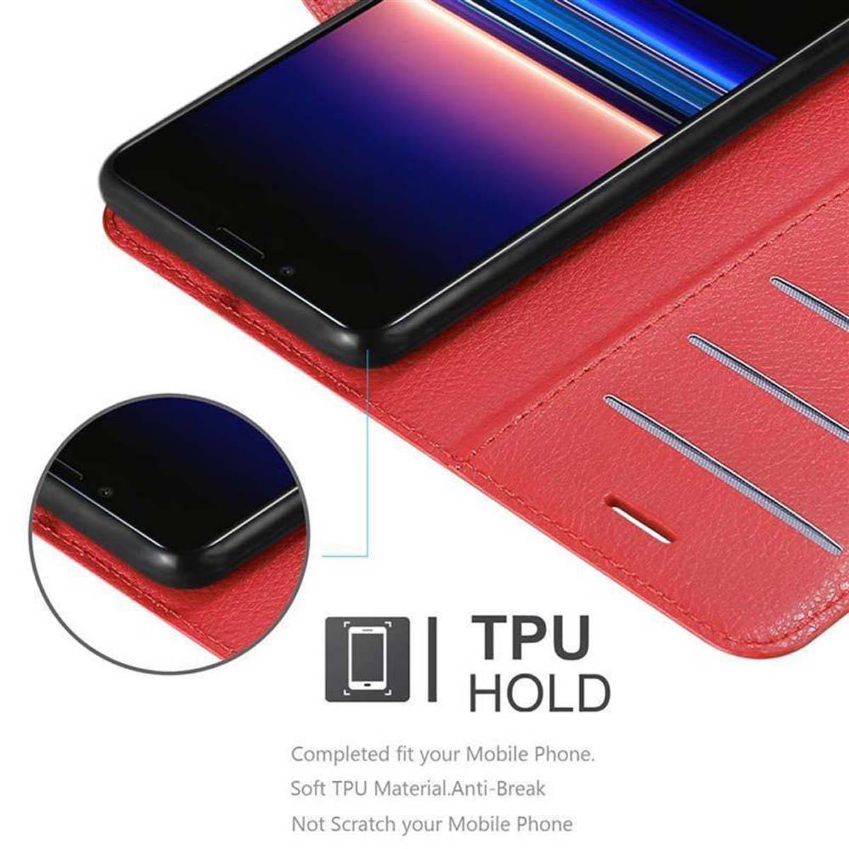 Cadorabo Hülle für Sony Xperia 1 / Xperia XZ4 Schutz Hülle in Rot Handyhülle Etui Case Cover Magnetverschluss