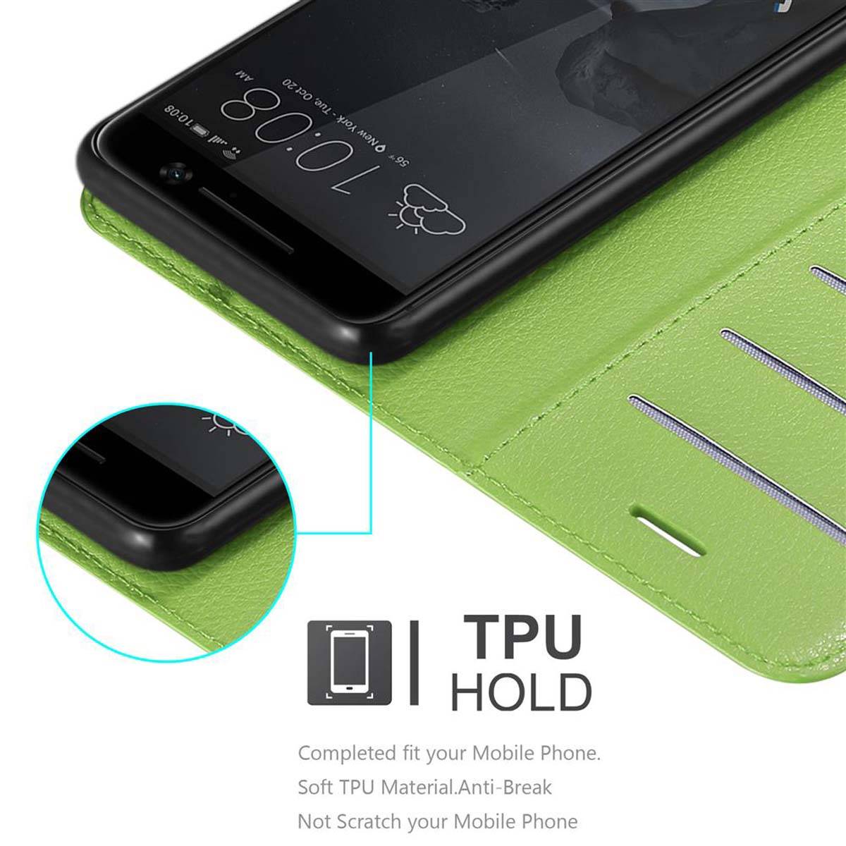 Cadorabo Hülle für HTC ONE M10 Schutz Hülle in Grün Handyhülle Etui Case Cover Magnetverschluss