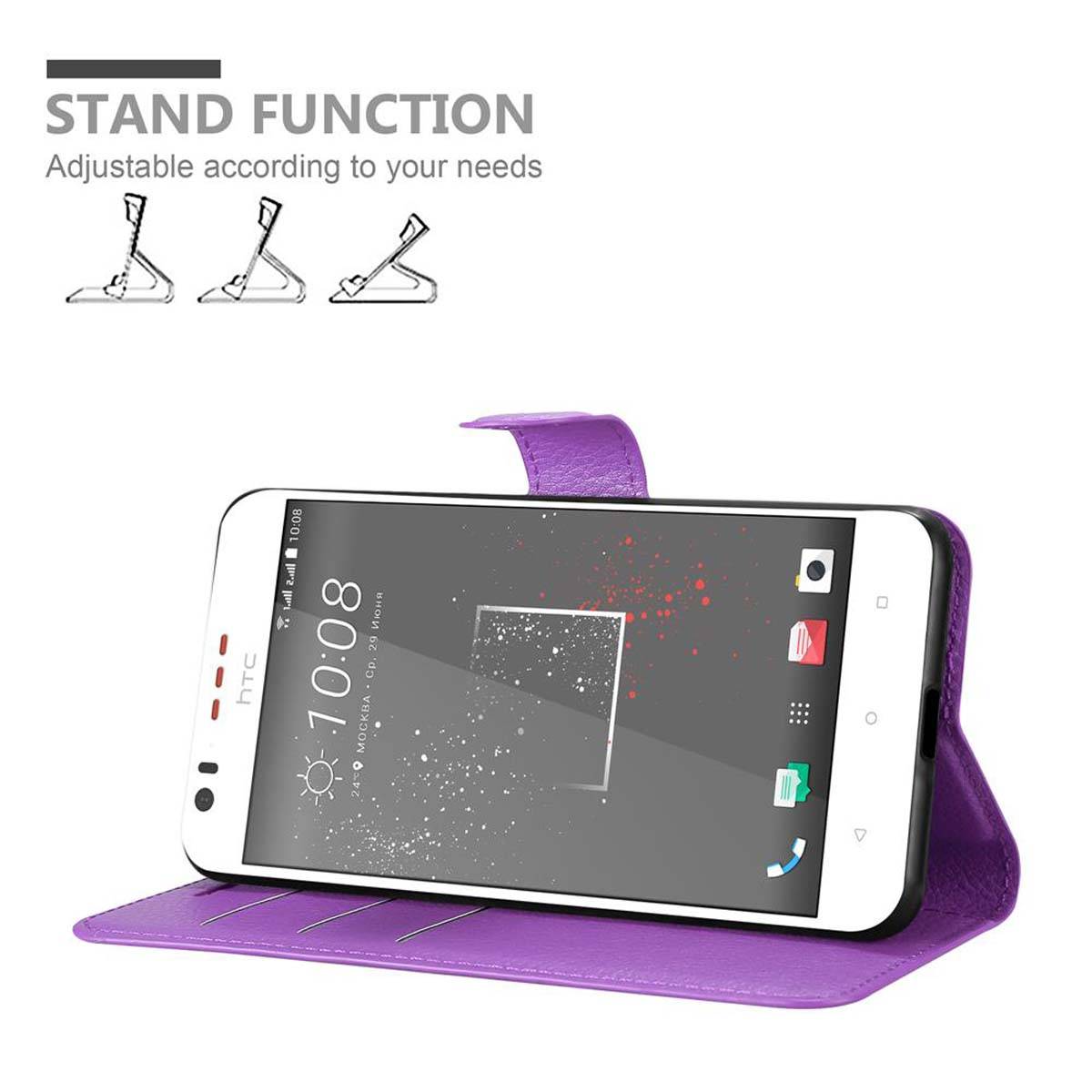 Cadorabo Hülle für HTC Desire 10 LIFESTYLE / Desire 825 Schutz Hülle in Lila Handyhülle Etui Case Cover Magnetverschluss