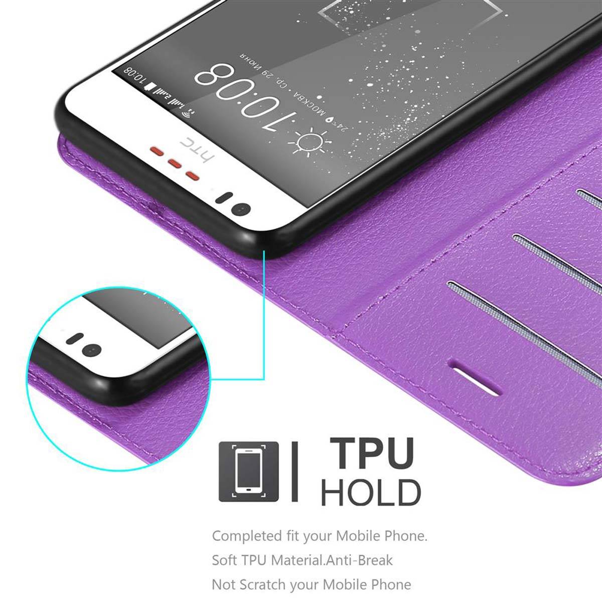 Cadorabo Hülle für HTC Desire 10 LIFESTYLE / Desire 825 Schutz Hülle in Lila Handyhülle Etui Case Cover Magnetverschluss