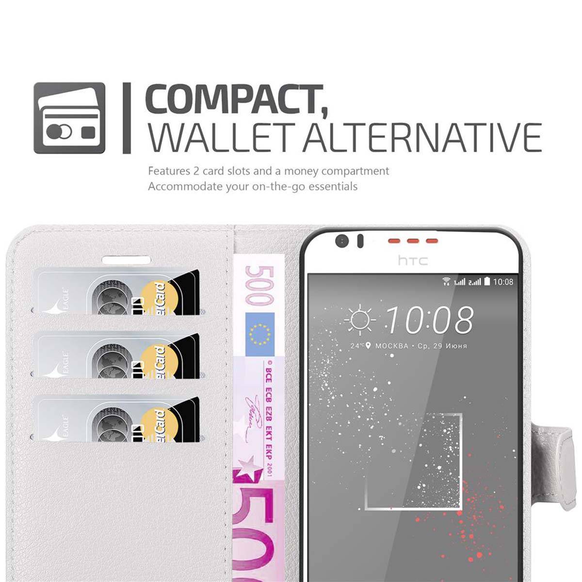 Cadorabo Hülle für HTC Desire 10 LIFESTYLE / Desire 825 Schutz Hülle in Weiß Handyhülle Etui Case Cover Magnetverschluss